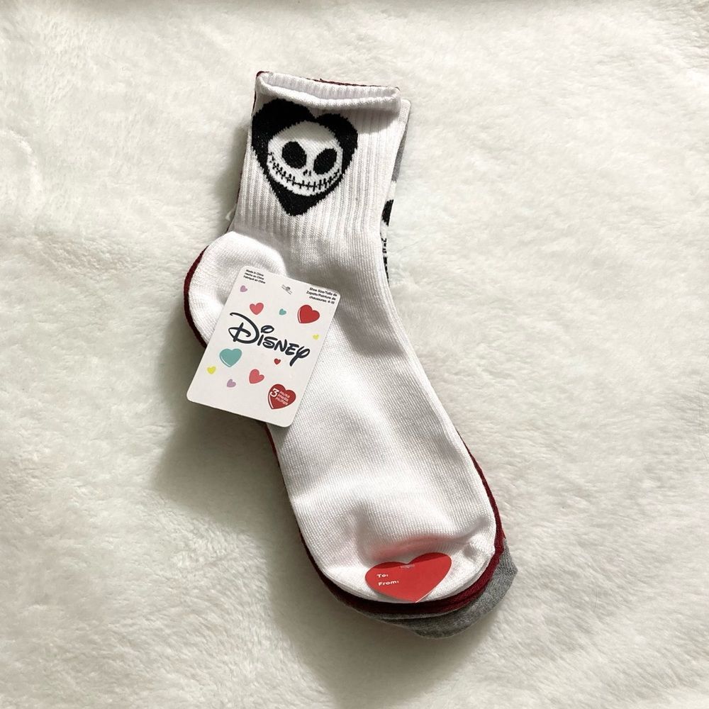 Nightmare Before Christmas Valentines 3 Pairs Crew Socks NWT Jack and Sally